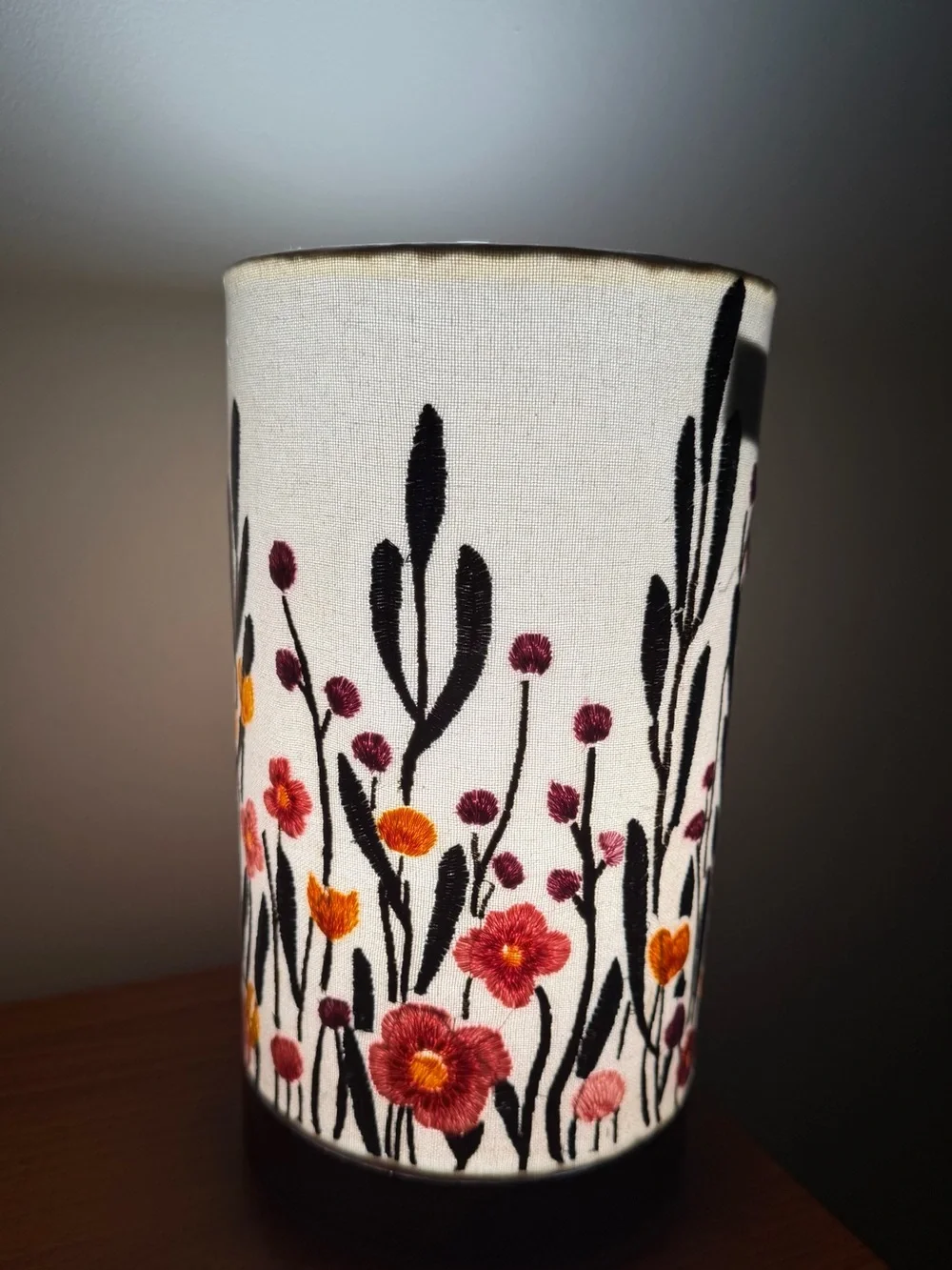 NEW India fabric embroidered Floral Botanical Cylinder Table Lamp Shade Floral.